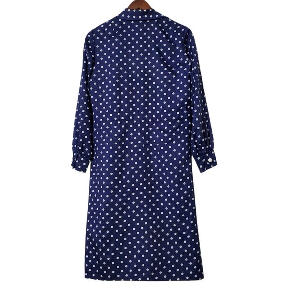 Vintage Lillie Rubin Carlye Size 12 Blue Polka Dot Midi Dress Long Sleeve Womens - Picture 6 of 14